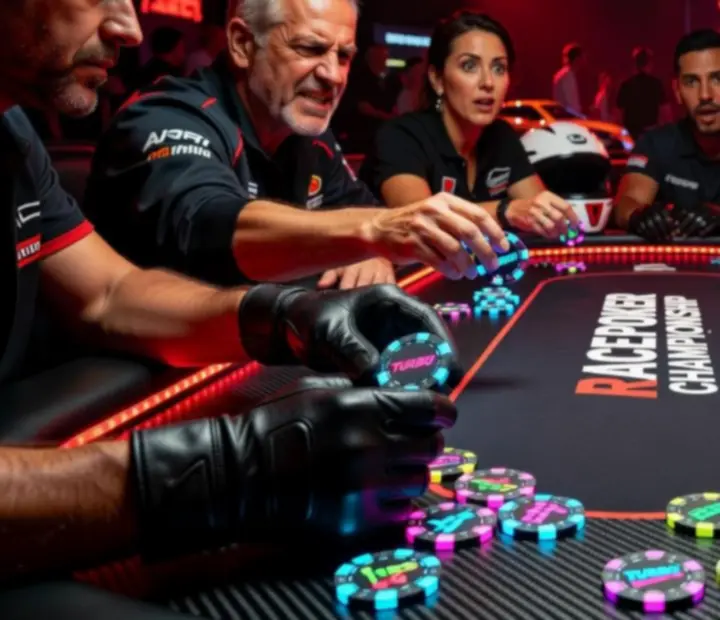 Zbliżenie na ręce graczy przy stole pokerowym w czerwonym świetle