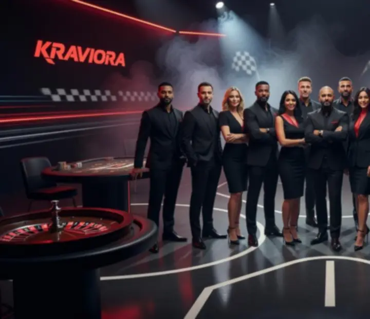 Zespół Kraviora prowadzący energetyczne wydarzenie w klimacie nocnego kasyna i wyścigów