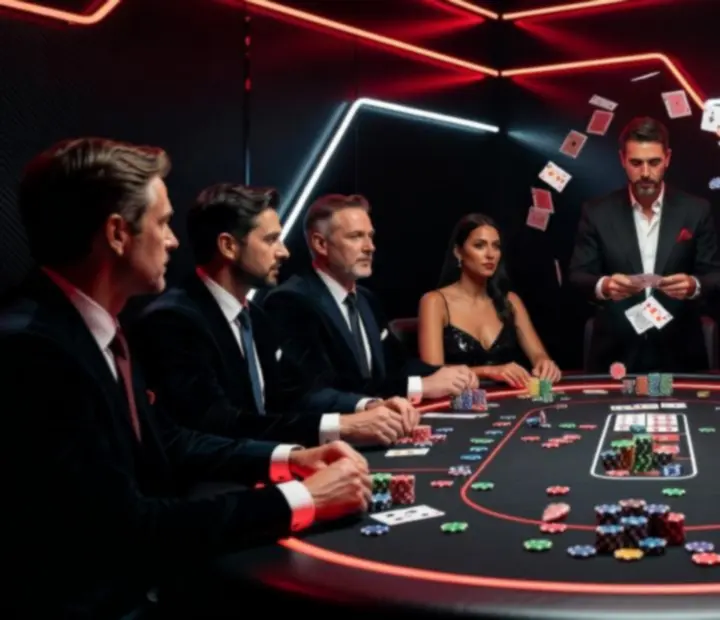 Pokerowy stół pokazowy z neonowym oświetleniem podczas eventu Kraviora